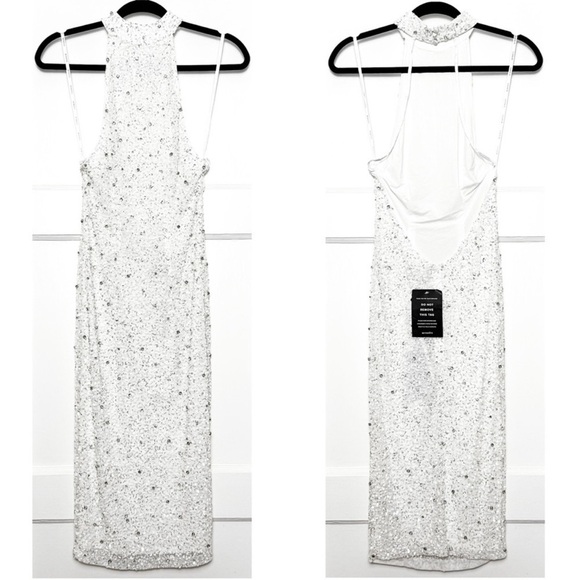 RETROFETE Hand Stitched Crystal & Sequin Sleeveless Halter Open Back Dress S - Picture 10 of 14